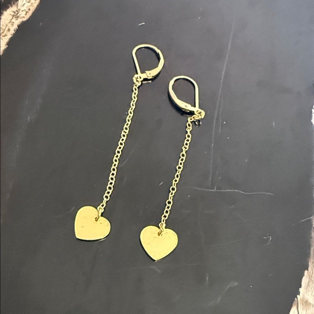Gold Heart Drop Earrings Flat Charm Drop Earrings - BRAND NEW